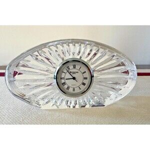 WATERFORD Crystal Oval Sunburst Design Small Desk Clock Quartz Needs Battery!